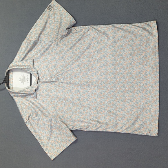 Huk Shirt Men's L Gray Polo Drinks Print Short Sleeve Performance Stretch - Picture 2 of 8